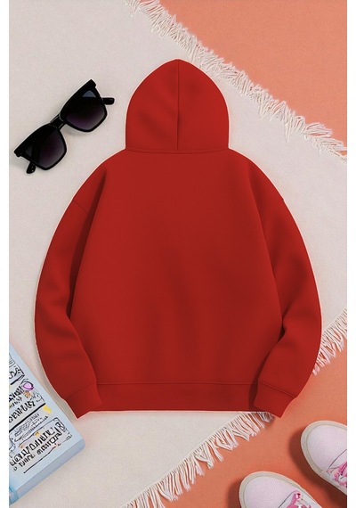Uyguntarz Unisex W Baskılı Oversize Sweatshirt Kırmızı
