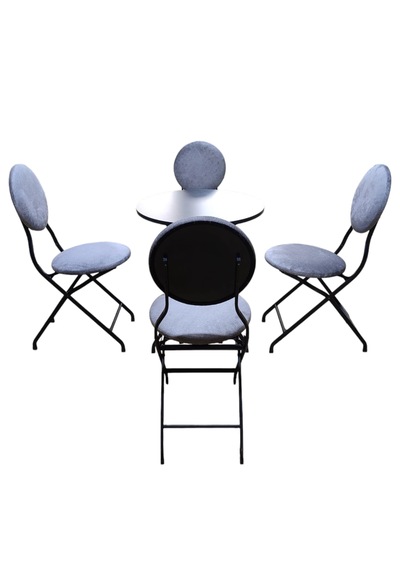 Gri Kumaş Metal Bahçe Takımı - 4 Sandalye + 1 Masa