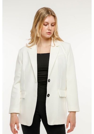 Ekru Kadın Düğmeli Blazer Ceket 001