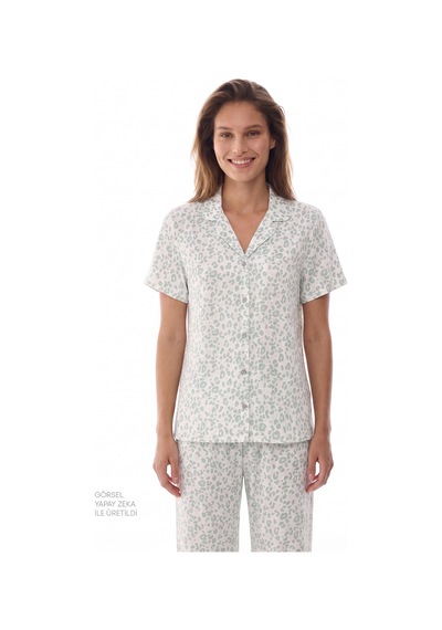 Penti Green Leopard Gömlek Pantolon Pijama Takımı Ge34