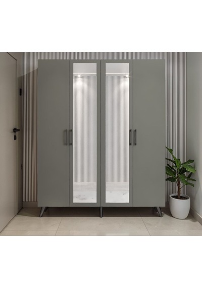 Alara Tamamı Mdf Aynalı Portmanto Vestiyer Ayakkabılık Füme 140 Cm - M2 Antrasit