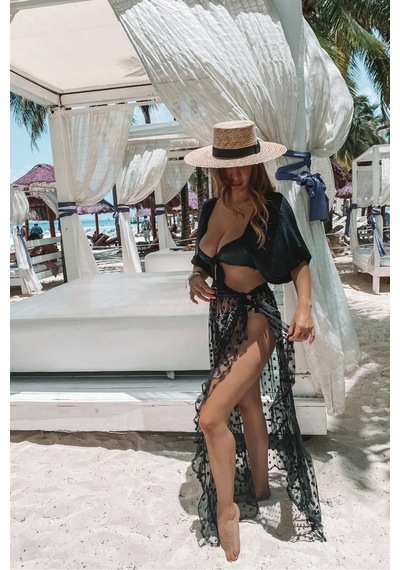 Mollycrush Kadın Siyah Bantlı Hasır Fötr Şapka - Ayarlanabilir Yazlık Model Bej