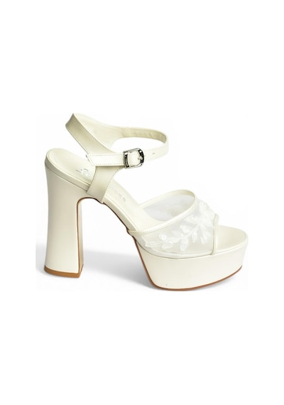 Fox Shoes Y246058709 Sedef Platform Kalın Topuklu Dantel Detaylı Gelinlik Ayakkabısı