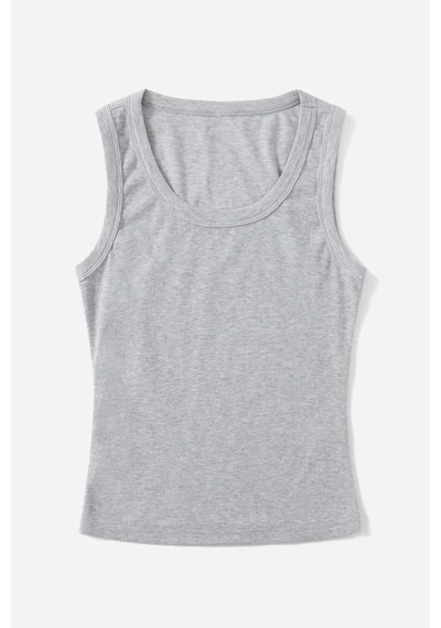 Merry See Düz Renk Kadın Kolsuz Bluz Crop Top Gri
