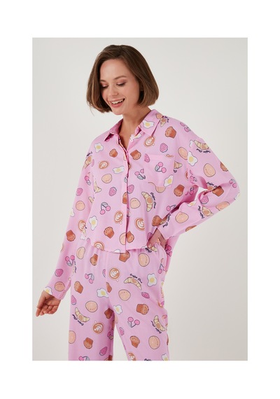 Lela Desenli Rahat Kesim Bol Paça Yazlık Bayan Pijama Takımı 6110014 Şeker Pembe