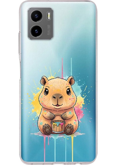 Vivo Y15s İle Uyumlu Splash Kapibara Tasarımlı Şeffaf Silikon Kılıf Şeffaf