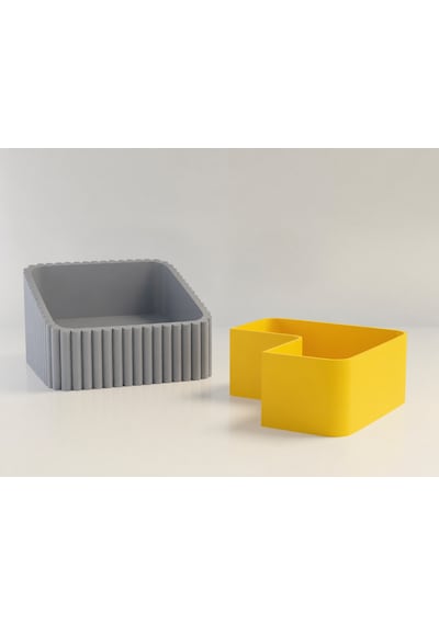 3d Baskı Fıstık Kasesi - Çift Hazneli Kabuk Ayırıcı Sunum Kasesi - Gri Sarı Diğer