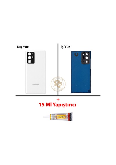 Samsung Galaxy Note 20 Ultra Beyaz Renk Lensli Arka Kapak + B7000 Yapıştırıcı Arka Cam Batarya Kapağı Pil Kapağı Lazer Kesim Back Cover Galaxy Note 20 Ultra Uyumlu 59713918