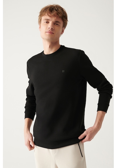 Avva Erkek Siyah Sweatshirt Bisiklet Yaka Esnek Yumuşak Doku İnterlok Kumaş Standart Fit Normal Kesim B001100 Siyah
