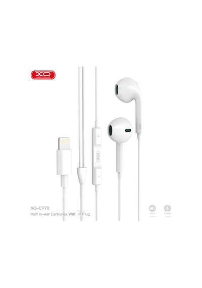 Xo Ep70 Apple Uyumlu iPhone  Mikrofonlu Kulak İçi Kulaklık - Ses Kontrollü Beyaz Kablolu Kulaklık Şeffaf