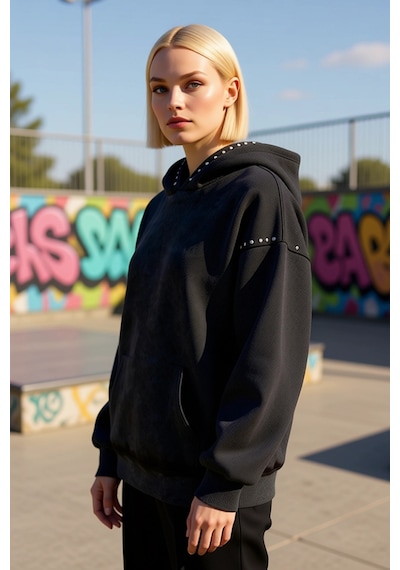 Benerly Kadın Kapüşonlu Düşük Kol Örme Sweatshirt Troklu Fonksiyonel Daya Antrasit