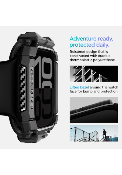 Apple Watch 46mm Seri 11/10 İle Uyumlu Kılıf Rugged Armor Matte Black - Acs08597 Çok Renkli