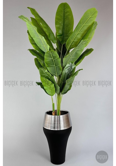 Biçiçek Yapay Starli̇ce 230 Cm Bambu Gövdeli̇ 22 Yapraklı Si̇yah Gümüş Cleopatra Saksıda