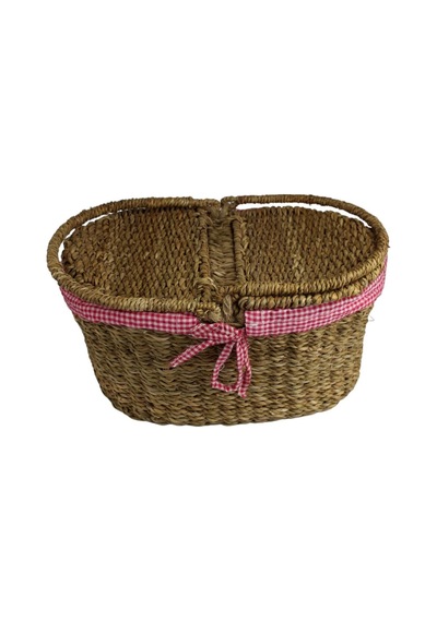 Hasır Rattan Örme Sepeti Oval Ekoseli 18767 Sku: Smgstk139bd03d1e Açık Mavi