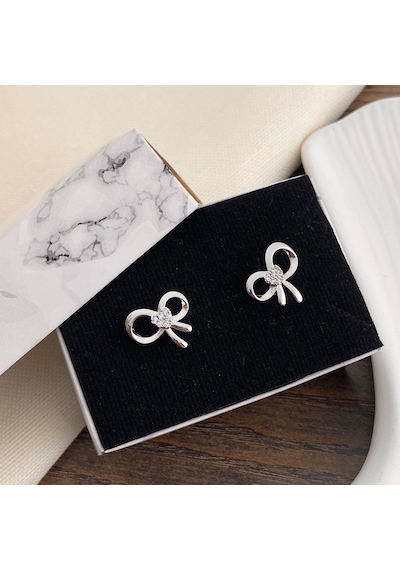 Fiyonk Küpe Zirkon Taşlı Çelik Silver