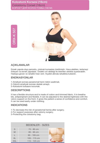 Kolostomi Korsesi 16 Cm Stoma Uyumlu Medikal Karın Korsesi Orx -k507