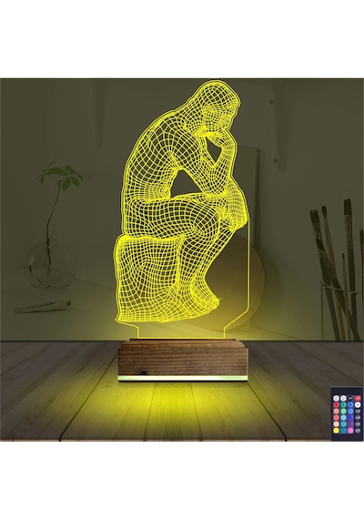 Luvivia Düşünen Adam Heykel 3d Lamba - Masa Gece Lambası Şeffaf