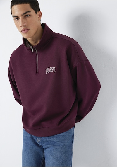 Mavi - Mavi Logo Baskılı Yarı Fermuarlı Bordo Sweatshirt 0s10208-70434 Bordo