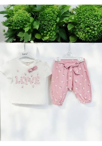 Zekids Kız Bebek Papatya Desenli Pantolonlu Takım-14532 Pembe
