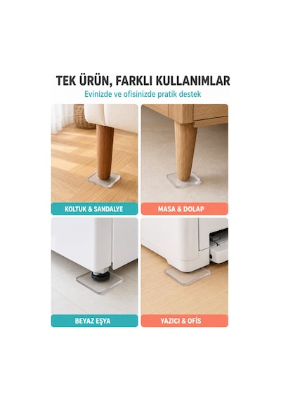 4'lü Şeffaf Silikon Mobilya Ayağı Koruyucu Ped Kaydırmaz Koltuk Masa Sandalye Zemin Koruyucu Altlığı