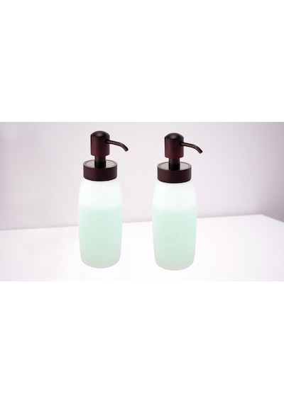 Banyo Seti Sıvı Sabunluk 2 Adet Cam Buz Desenli 6x6x20cm 300ml Beyaz