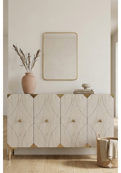 Ka1297btg Alfa Konsol Ve Tv Sehpası Beyaz-traverten-gold 120cm