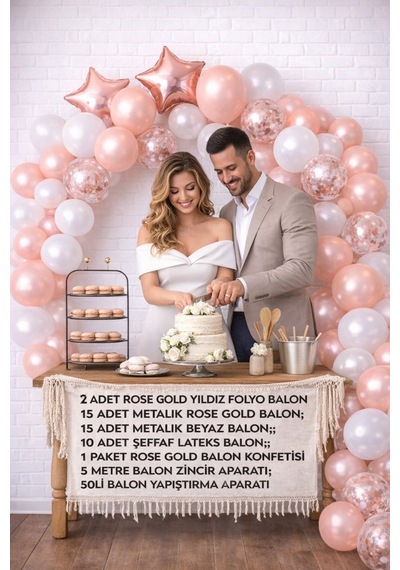 Rose Gold Folyo Kalp Yıldız Balon Rose Konfetili Şeffaf Ve Rose G