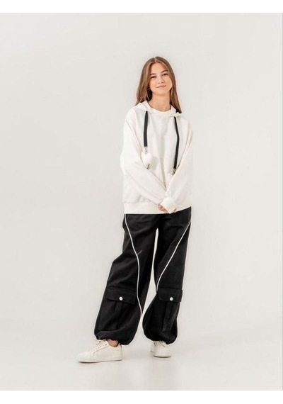 Zekids Kız Çocuk Mevsimlik Paçası Cepli Gabardin Pantolon-14767 Siyah