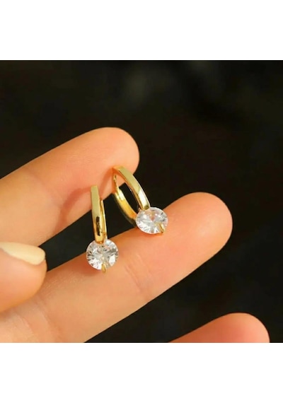 Tek Taş Halka Gold Küpe Şıklığı Ve Zarafeti Bir Arada