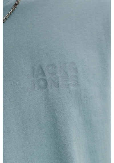 Jack & Jones Erkek Corp Logo Baskılı Bisiklet Yaka Kısa Kollu Tişört Turkuaz