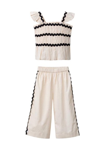 Kız Çocuk Zigzag Desenli Bluz Ve Pantolon Takım Krem
