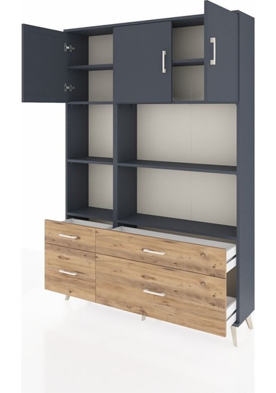 Arges Dolap 8 Raflı 4 Çekmeceli 3 Kapaklı 132x30x195 Antrasit-antrasit/çam Antrasıt/atlas Çam