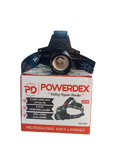 Powerdex Profesyonel Şarj Edilebilir Pilli Kamp Kafa Feneri Lambası Siyah