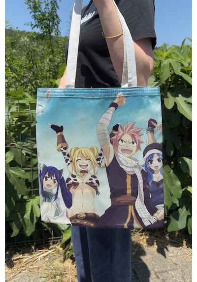 Zipzap Fairy Tail V4 Yazlık Kışlık Çift Taraflı Kanvas Baskı Bez Çanta Anime Çantası