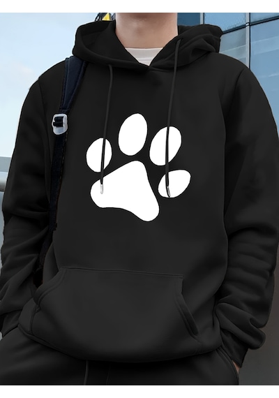 Startmore Startmorebasit Taban Desen Baskılı Erkek Sweatshirtleri Kışlık Bol Kapüşonlu Üstler Spor Cepli Polar S Siyah