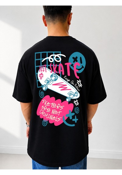 525 Oversize Sırt Baskılı Streetwear Unisex T-shirt Justkate Siyah