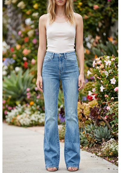 Soulshae Yüksek Bel Kemerli Kloş Denim Pantolon Mavi
