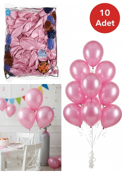 10 Adet Pembe Parıltılı Metalik Balonlar Parti & Kutlama Paketi Diğer