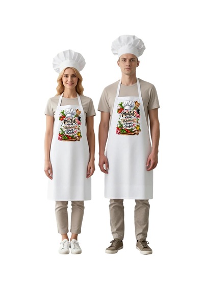 Erkek Aşçı Önlüğü Mutfak Teması El Yazısı Baskı Unisex Rahat Kesi Beyaz