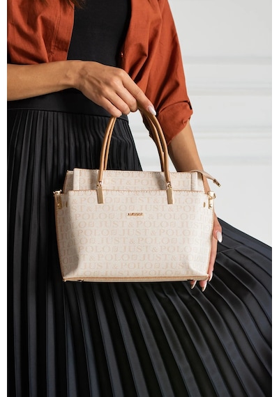 Just Polo Kadın Monogram Baskılı Yeni Sezon El Ve Omuz Çantası 232031mh Krem - Taba