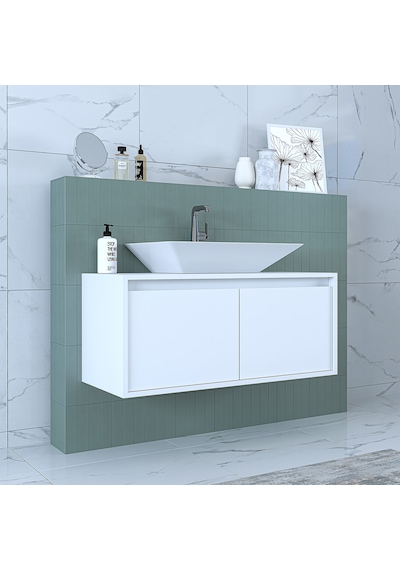 Roomart Ld7 Ayaksız 2 Kapaklı Banos Banyo Lavabolu Mat Beyaz Mdf Mat Beyaz
