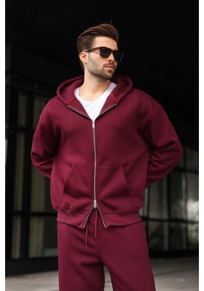 Madmext Bordo Çift Fermuarlı Kapüşonlu Eşofman Takımı E7345 Bordo