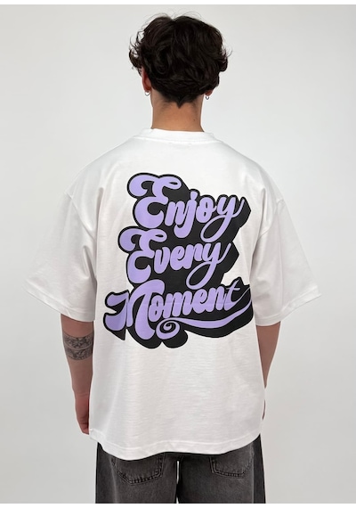 Zaee Enjoy Every Moment Baskılı Oversize Tişört Beyaz