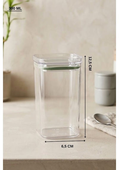 Etiketli 12'li Akrilik Yeşil Sızdırmaz Kapaklı Vakumlu Kare Baharatlık Seti 300 Ml Diğer