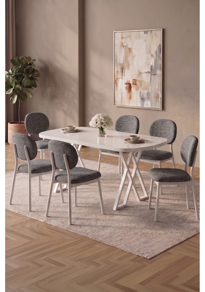 Hooli 90x168 Beyaz Mdf Masa, Metal X Ayak, Metal Sandalye, 6 Kişilik Mutfak Masası Takımı Ve Yemek Masası Takımı Siyah Hooli 90x168 Beyaz Mdf Masa, Metal X Ayak, Metal Sandalye, 6 Kişilik Mutfak Masası Takımı Ve Yemek Masası Takımı Siyah