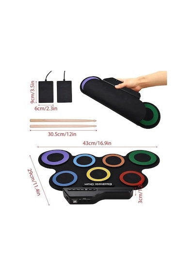 Magicvoice G3002r 7 Ped Gökkuşağı Renkli Elektronik Roll Up Davul Kiti