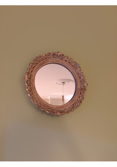 Dantel Yuvarlak Dekoratif Duvar Aynası Vizon & Altın Varaklı 28 Cm Naturel
