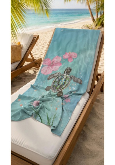 Kaplumbağa Desenli Renkli Yüksek Su Emici 70x150cm Plaj Havlusu