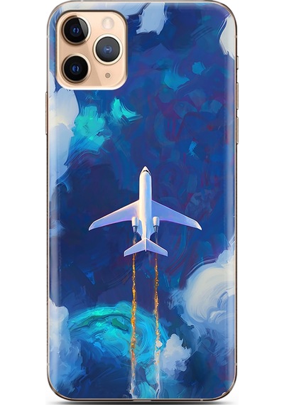 Apple Uyumlu iPhone 11 Pro Gökyüzü Ve Uçak Tasarımlı Süper Şeffaf Telefon Kılıfı Çok Renkli