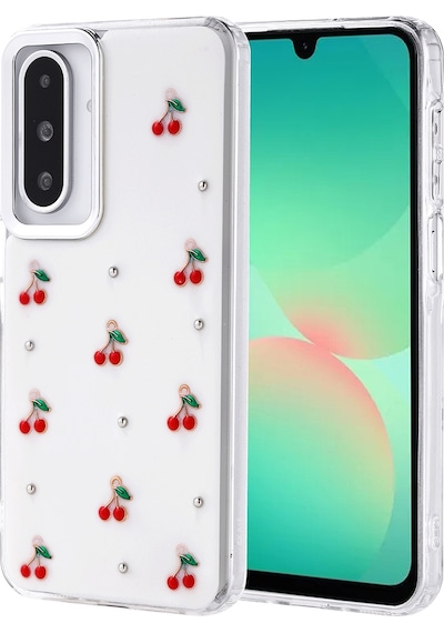 Galaxy A26 Kılıf Airbag Tasarımlı Simli Şeffaf Zore Kutup Kapak Kiraz